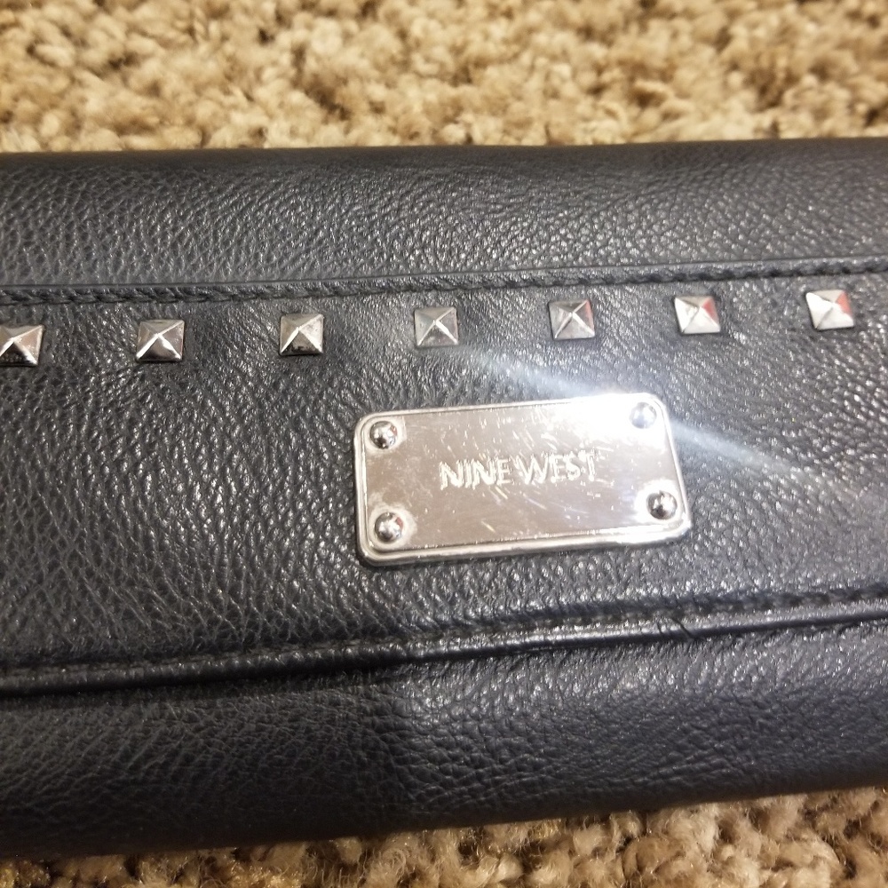 Nine west black leather silver studded wallet